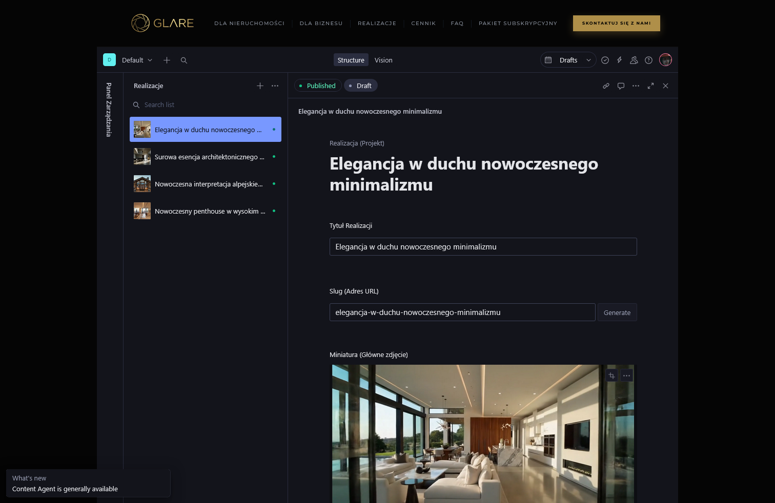 Możliwość samodzielnej edycji tekstów, aktualizacji cennika czy dodawania nowych realizacji do portfolio w czasie rzeczywistym, bez konieczności angażowania programisty. To generuje wielką oszczędność czasu oraz środków w długiej perspektywie.